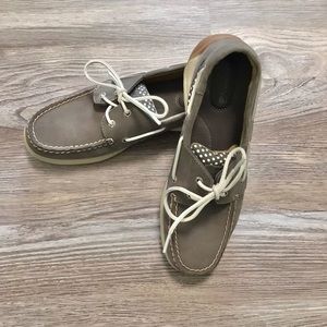 Sperry Top Sider Gray Leather Polka Dot Boat Shoes STS90818 8